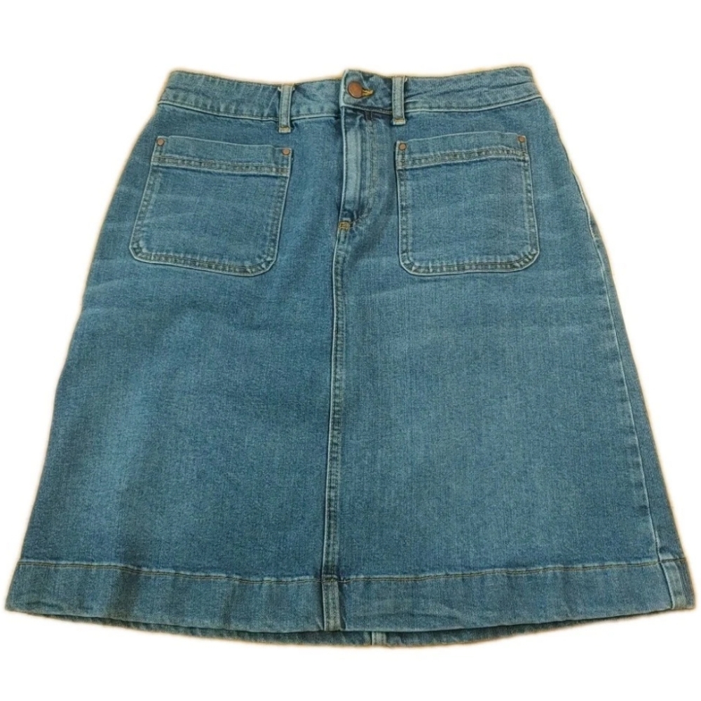 Boden Denim Blue Jean Pencil Skirt Woman 10 Long Patch Pockets Y2k Boho Cowgirl - Picture 2 of 11